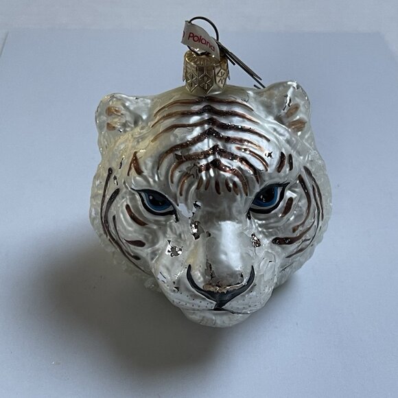 The Discovery Channel Store WHITE TIGER Blown Glass Christmas Ornament Poland - Picture 1 of 8